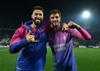 AC Milan's Matteo Gabbia and Olivier Giroud
