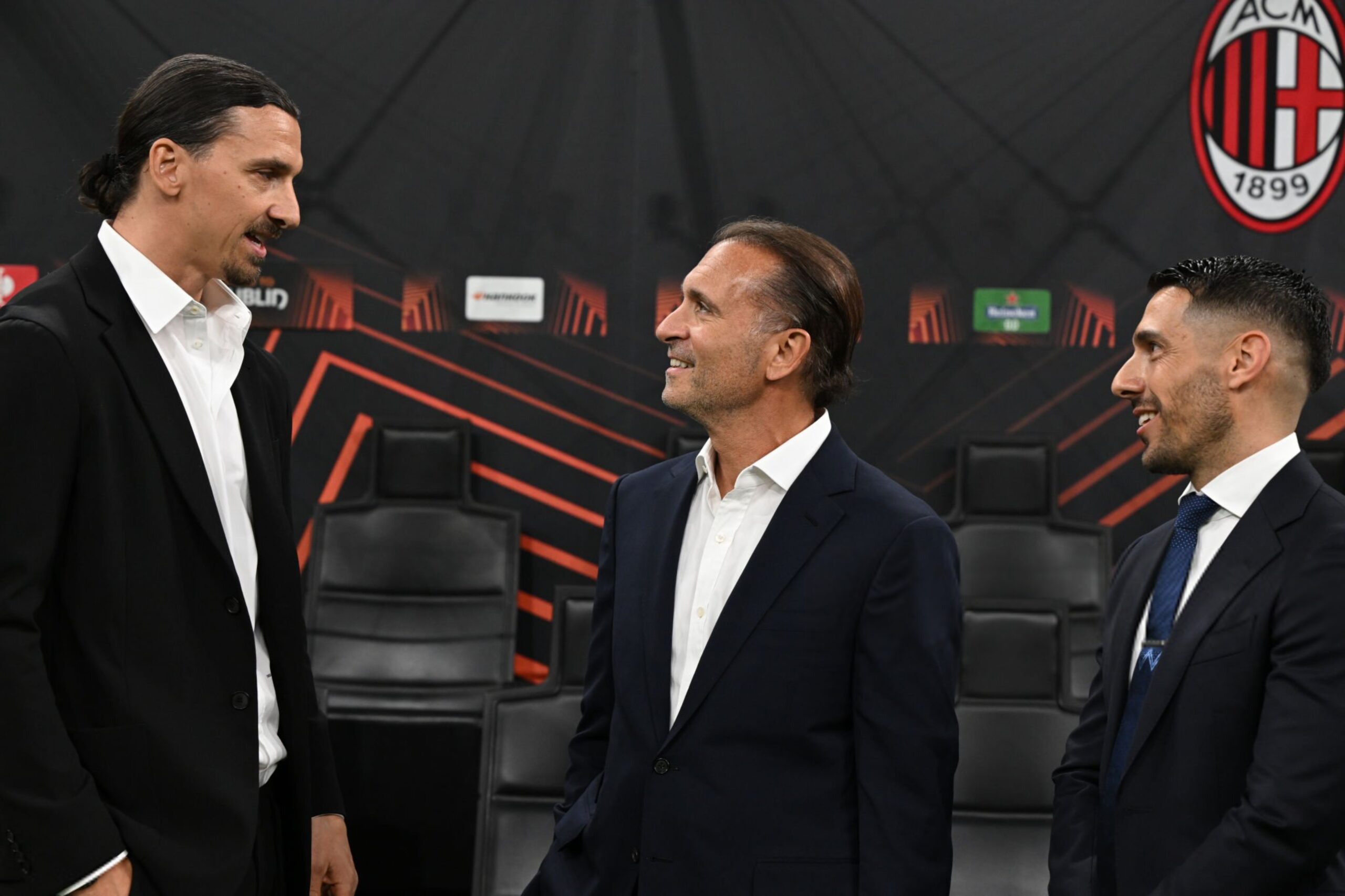 AC Milan's Zlatan Ibrahimovic with Gerry Cardinale and Geoffrey Moncada at San Siro