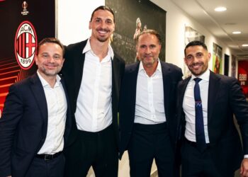 Giorgio Furlani, Zlatan Ibrahimovic, Geoffrey Moncada and Gerry Cardinale (AC Milan via Getty) كردينالي فورلاني مونكادا إبراهيموفيتش ميلان