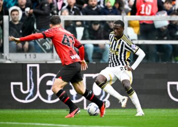 Timothy Weah of Juventus during a match against AC Milan