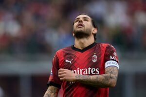 AC Milan's Theo Hernandez during the match against Genoa at San Siro on May 6, 2024. (Getty)