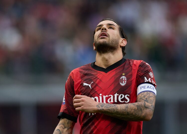 AC Milan's Theo Hernandez during the match against Genoa at San Siro on May 6, 2024. (Getty)