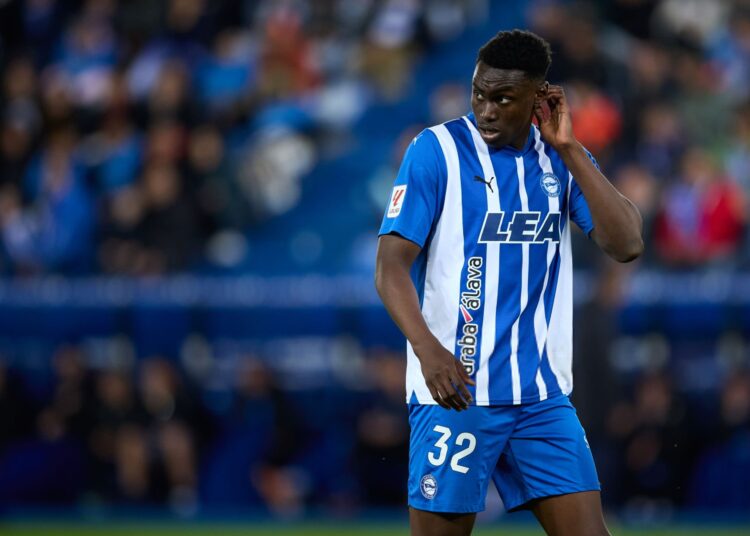Samu Omorodion of Deportivo Alaves looks on during the LaLiga EA Sports match between Deportivo Alaves and Getafe CF at Mendizorrotza on May 18, 2024, in Vitoria, Spain. (Photo By Ricardo Larreina/Europa Press via Getty Images)