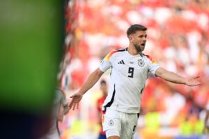 STUTTGART, GERMANY - JULY 05: Niclas Fuellkrug of Germany gestures during the UEFA EURO 2024 quarter-final match between Spain and Germany at Stuttgart Arena on July 05, 2024 in Stuttgart, Germany. (Photo by Sebastian Widmann - UEFA/UEFA via Getty Images)