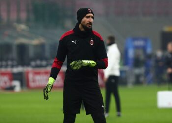 Antonio Donnarumma of AC Milan during the Serie A football match between AC Milan and SS Lazio at Giuseppe Meazza Stadium on December 23, 2020 in Milan, Italy. AC Milan won 3-2 over SS Lazio. (Photo by Massimiliano Ferraro/NurPhoto via Getty Images)