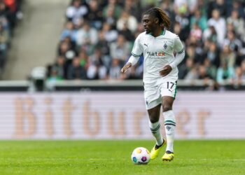 Manu Kone of Borussia Moenchengladbach in action during the Bundesliga match between Borussia Moenchengladbach and 1. FC Union Berlin at Borussia-Park on April 28, 2024 in Moenchengladbach, Germany. (Photo by Christian Verheyen/Borussia Moenchengladbach via Getty Images)
