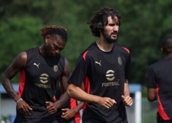 Yacine Adli looks on during an AC Milan Training Session at Pingry School on July 29, 2024 in Basking Ridge, New Jersey. (Photo by Giuseppe Cottini/AC Milan via Getty Images)