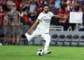 Yacine Adli takes a penalty kick and scores in a penalty shootout during a Pre-Season Friendly match between FC Barcelona and AC Milan at M&T Bank Stadium on August 06, 2024 in Baltimore, Maryland. (Photo by Scott Taetsch/Getty Images)