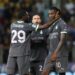 Rafael Leao, Youssouf Fofana and Davide Calabria of AC Milan reacts at the end of the Serie match between Parma and Milan at Stadio Ennio Tardini on August 24, 2024 in Parma, Italy. (Photo by Claudio Villa/AC Milan via Getty Images)