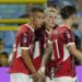 CAIRATE, ITALY - AUGUST 10: (C) Alejandro Jimenez of AC Milan Futuro celebrates his first goal during the Coppa Italia Serie C match between Lecco and Milan Futuro at Milanello on August 10, 2024 in Cairate, Italy. (Photo by Pier Marco Tacca/AC Milan via Getty Images)
