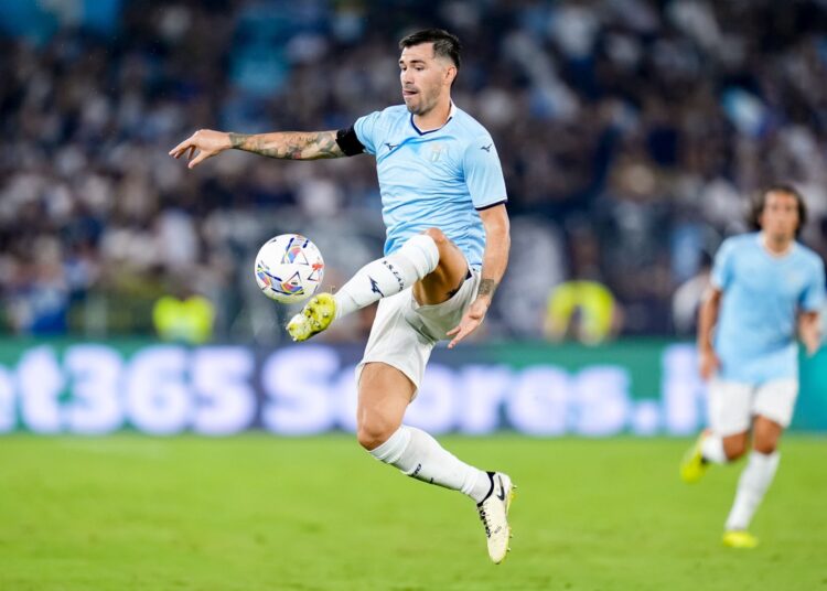 Alessio Romagnoli controls the ball during the Serie A Enilive match between SS Lazio and AC Milan at Stadio Olimpico on Aug 31, 2024 in Rome, Italy. (Photo by Giuseppe Maffia/NurPhoto via Getty Images)