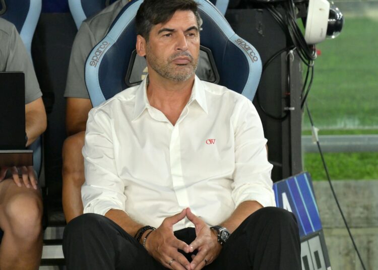 Paulo Fonseca looks on during the Serie A match between SS Lazio and AC Milan at Stadio Olimpico on August 31, 2024 in Rome, Italy. (Photo by Giuseppe Bellini/Getty Images)