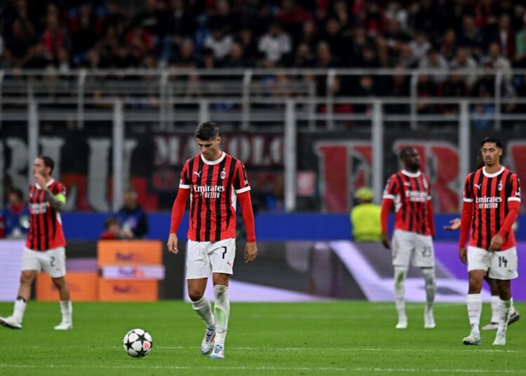 AC Milan players looking dejected after the loss against Liverpool at the San Siro on September 17, 2024 (Getty Images)