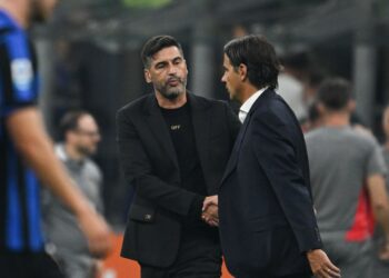 Inter's Simone Inzaghi and Paulo Fonseca of AC Milan
