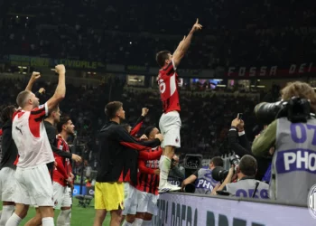 AC Milan's Matteo Gabbia celebrates vs Inter