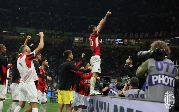 AC Milan's Matteo Gabbia celebrates vs Inter