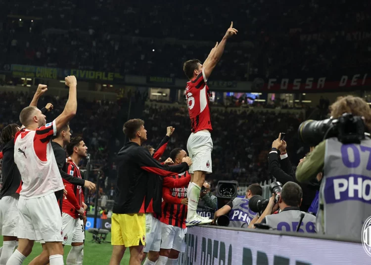AC Milan's Matteo Gabbia celebrates vs Inter