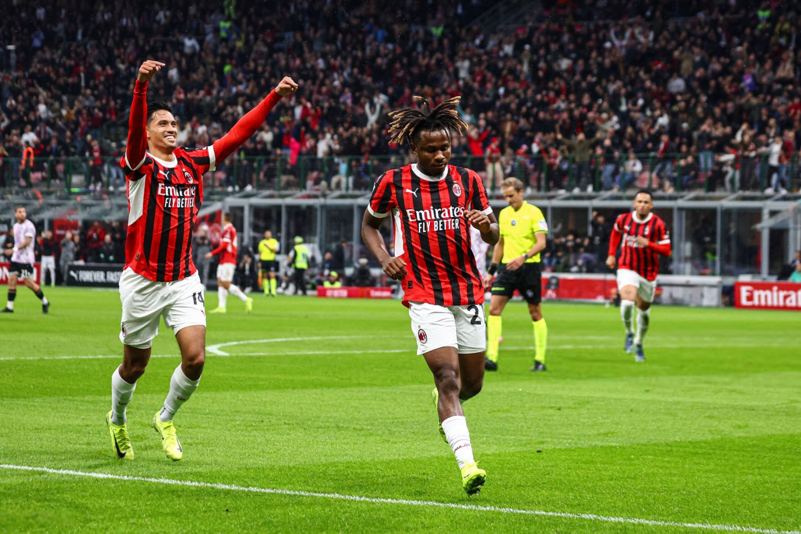 AC Milan's Samuel Chukwueze and Tijjani Reijnders celebrate