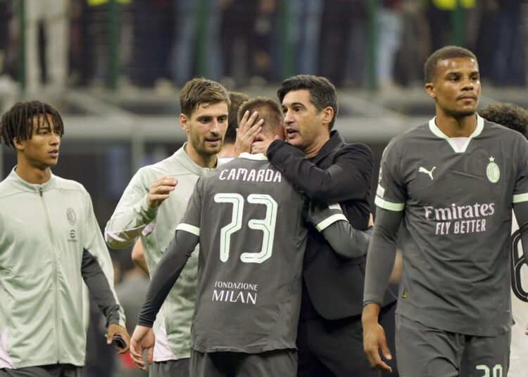 Paulo Fonseca and Francesco Camarda of AC Milan