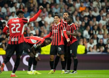 AC Milan's Tijjani Reijnders celebrates after scoring a goal vs Real Madrid ميلان ضد ريال مدريد