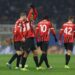 Tijjani Reijnders celebrates with AC Milan teammates