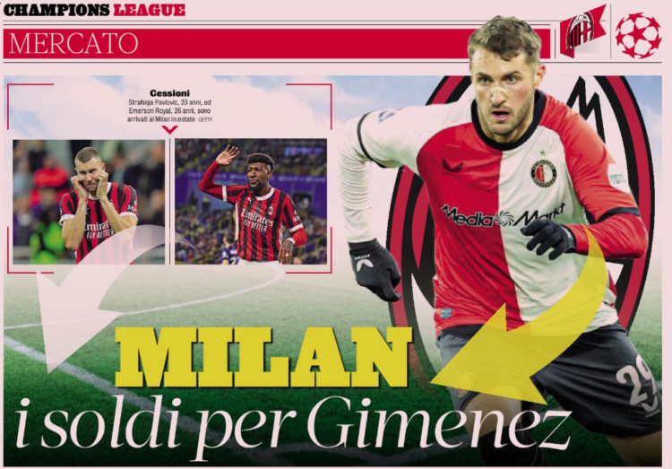 Gazzetta: Two exits from Milan to fund the Gimenez transfer