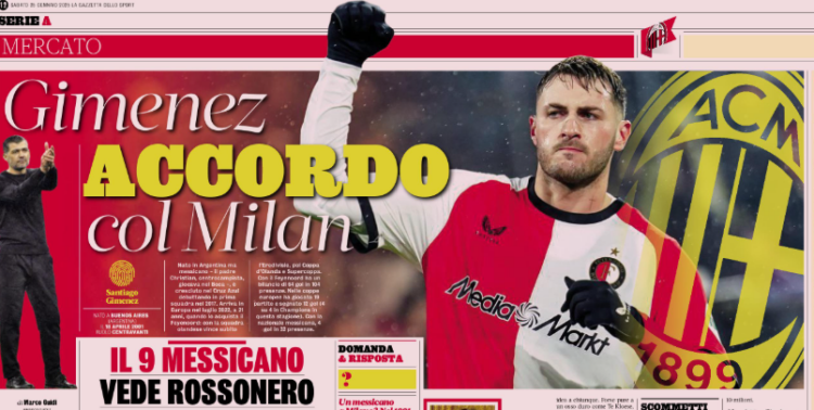 Gazzetta: Gimenez wants Milan but Feyenoord grant no discounts