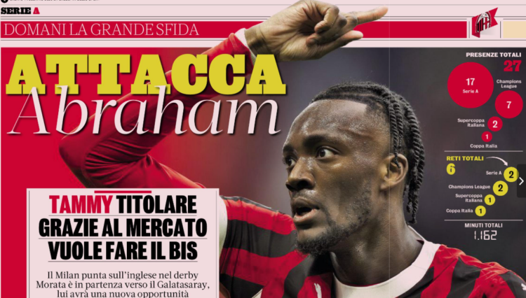 Gazzetta: Tammy Abraham to start in derby as Morata is unavailable due to mercato reasons