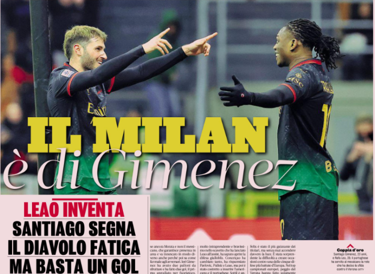 Gazzetta: Milan belongs to Gimenez. Leao creates, Santiago scores