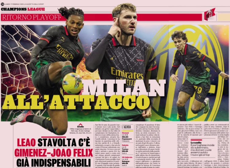 Gazzetta: Milan attack vs Feyenoord – Leão is in this time: Gimenez and João Félix already indispensable