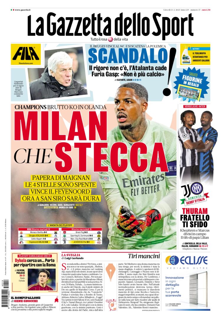 Gazzetta: “Milan, what a flop, and a blunder by Maignan…”