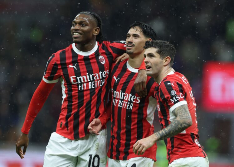 Rafael Leao Tijjani Reijnders Christian Pulisic AC Milan ميلان بوليسيك لياو رايندرز