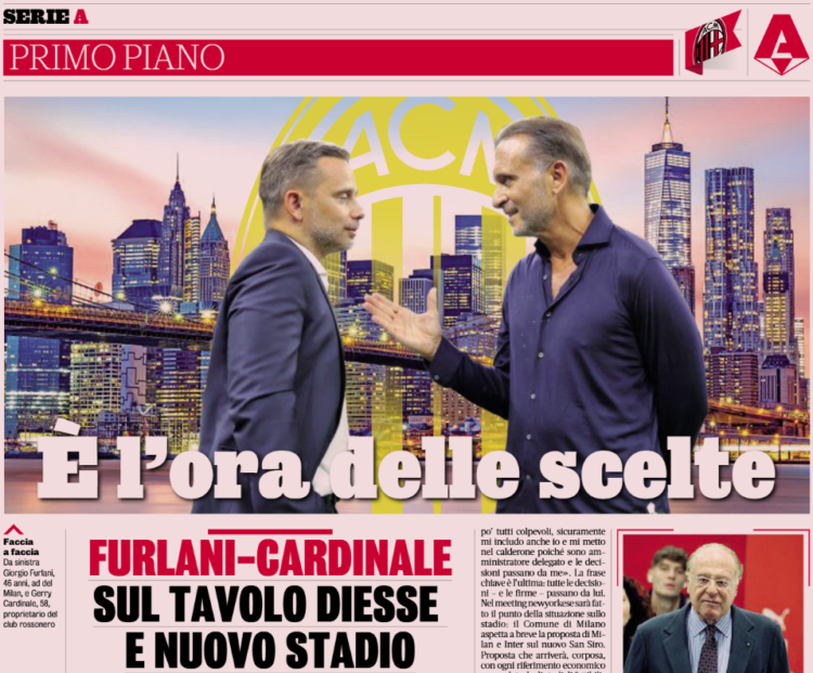 Gazzetta: It’s time for decisions. Furlani and Cardinale have the sporting director and the new stadium on the table.