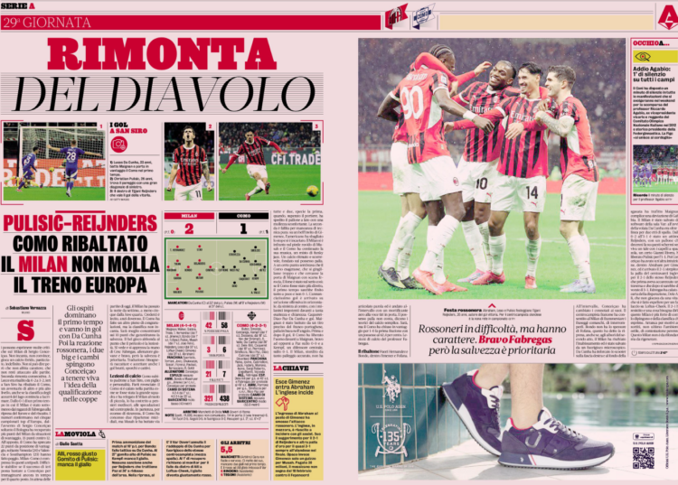 Gazzetta: AC Milan’s comeback vs Como – Milan does not give up on Europe