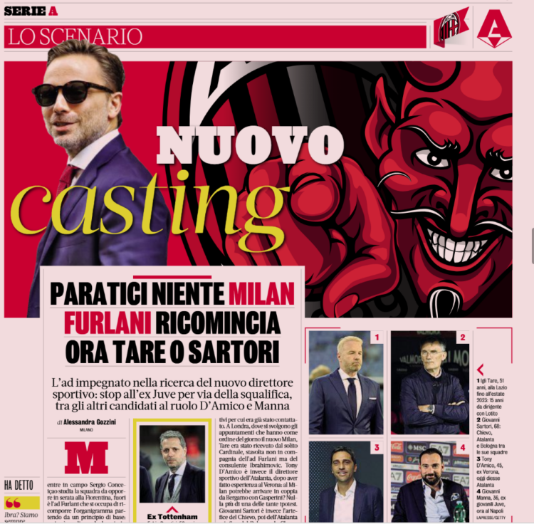Gazzetta: New casting – Paratici out, Milan restart with Tare or Sartori