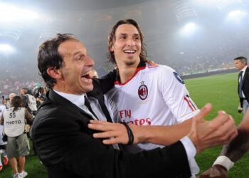 Zlatan Ibrahimovic and Massimiliano Allegri of AC Milan ميلان أليغري إبراهيموفيتش