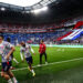 Lyon's players warm up before the French L1 football match between Olympique Lyonnais (OL) and SCO Angers at The Groupama Stadium in Decines-Charpieu, central-eastern France on May 17, 2025. (Photo by OLIVIER CHASSIGNOLE / AFP) (Photo by OLIVIER CHASSIGNOLE/AFP via Getty Images)