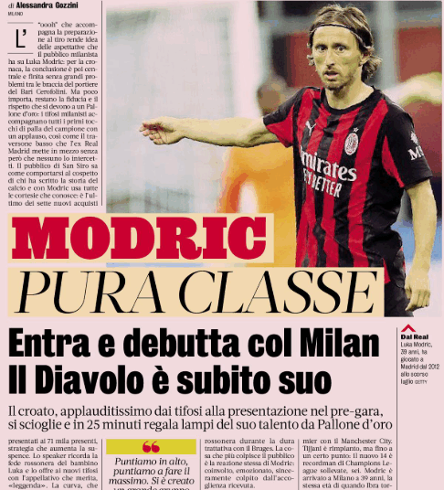 Gazzetta: Modric, what a class in his debut with AC Milan