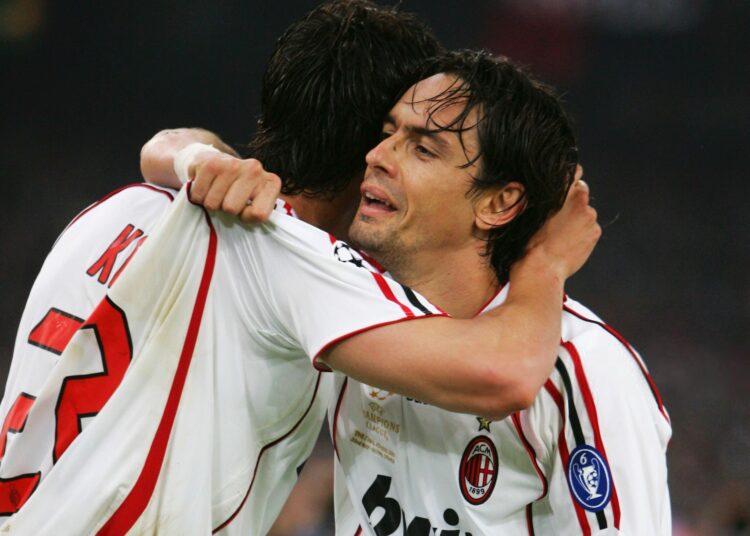 Filippo Inzaghi and Kakà of AC Milan