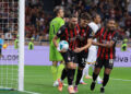 Santiago Gimenez, Davide Bartesaghi, and Christopher Nkunku of AC Milan ميلان سانتياغو خيمينيز كريستوفر نكونكو و بارتيساغي