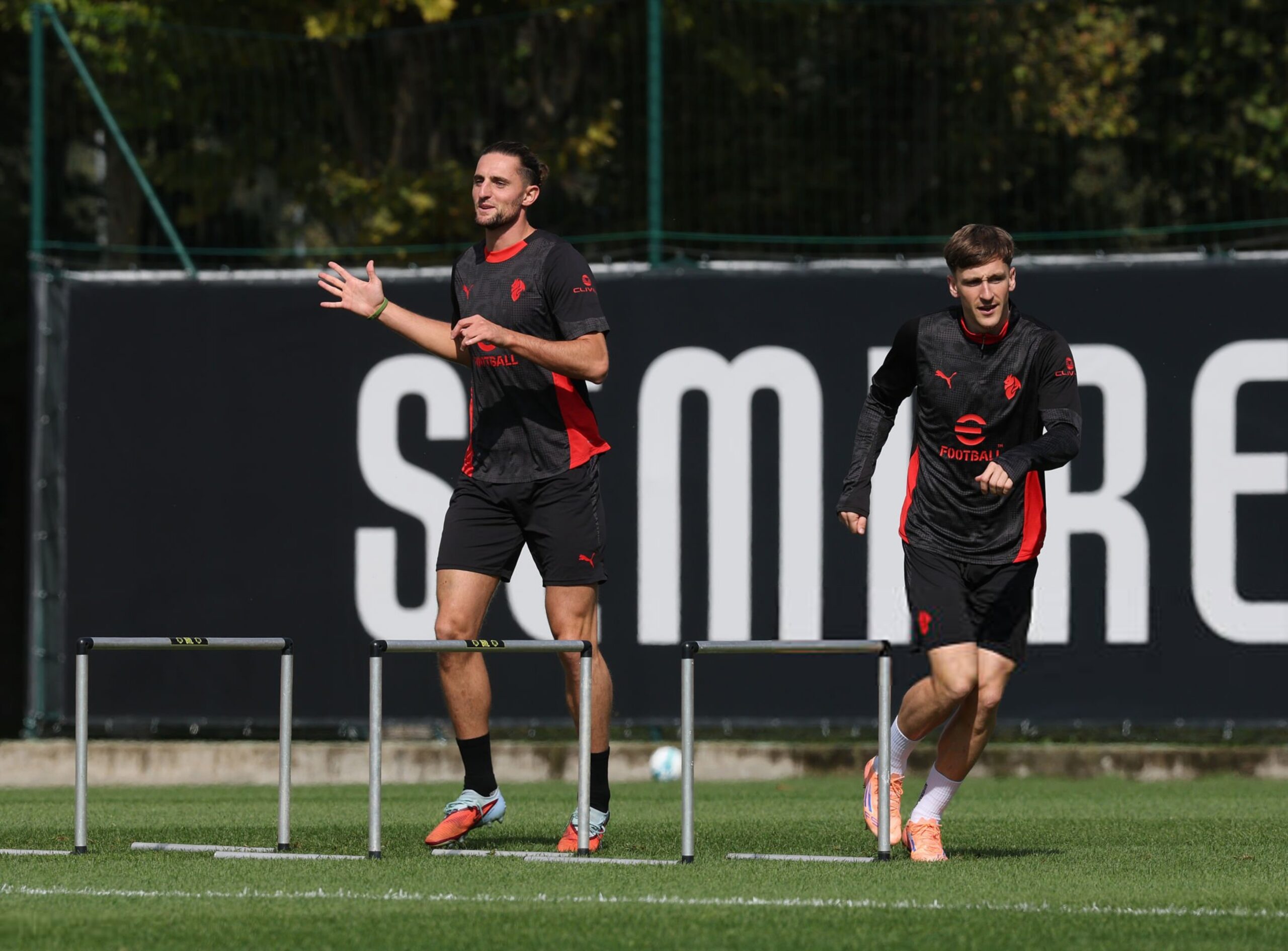 Alexis Saelemaekers and Adrien Rabiot of AC Milan ميلان رابيو ساليماكرز
