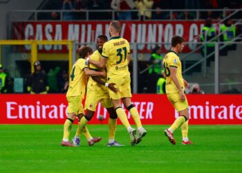 Rafael Leao celebrates with his AC Milan teammates
