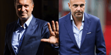 Gerry Cardinale of AC Milan and Tommaso Giulini of Cagliari