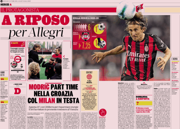 Gazzetta: Modric part-time with Croatia and fully focused on Milan
