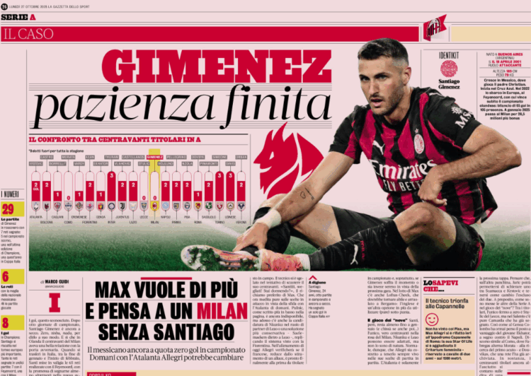 Allegri wants more from Gimenez – The Mexican striker still goalless in Serie A