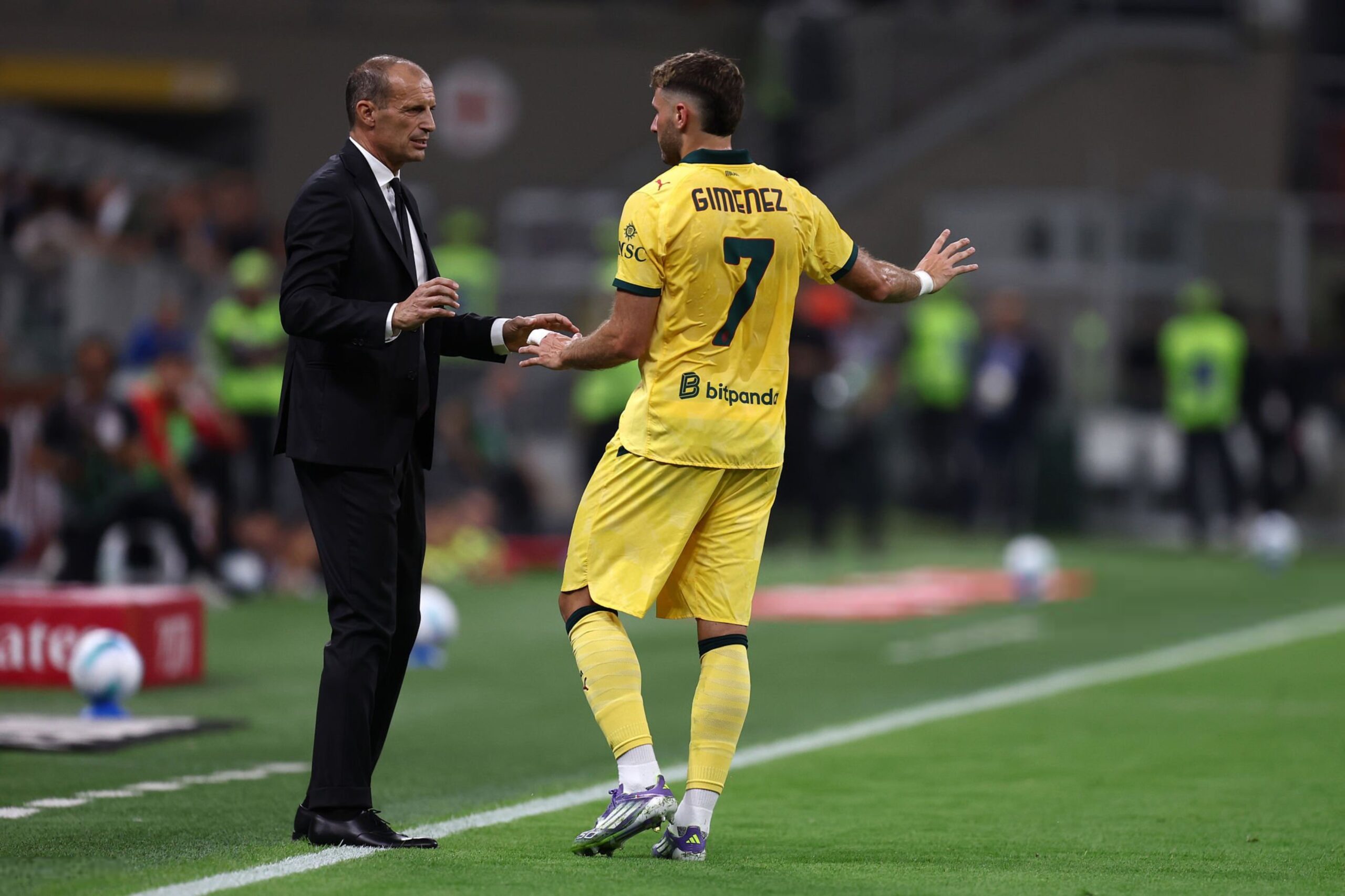 Santiago Gimenez with Massimiliano Allegri AC Milan ميلان سانتياغو خيمينيز أليغري
