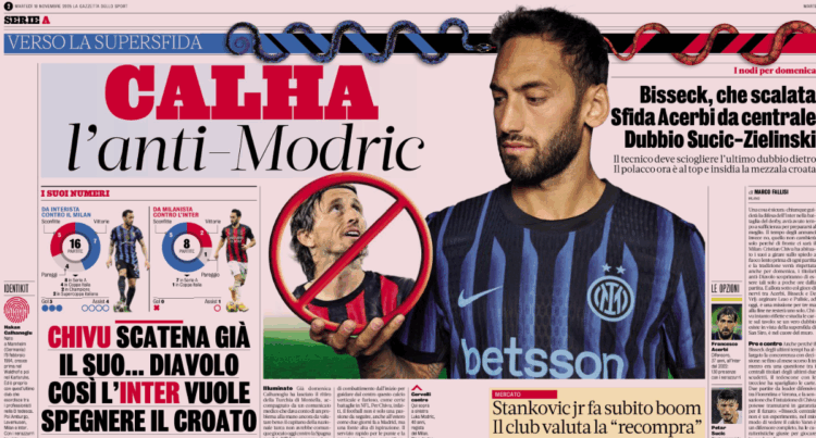 Inter boss Chivu gives Calhanoglu the task of marking Modric in the derby.