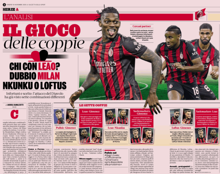 Gazzetta: The pairing dilemma – Who partners Leao? Milan weigh two options