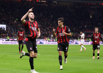 Strahinja Pavlovic and Samuele Ricci of AC Milan