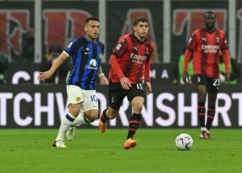 AC Milan's Christian Pulisic and Lautaro Martinez of Inter